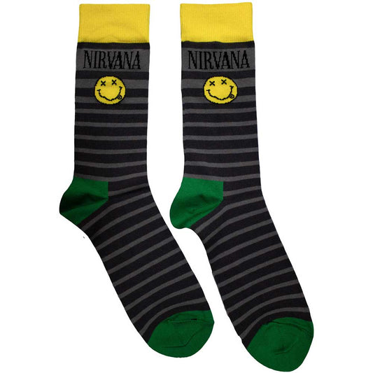 Nirvana Yellow Smiley Pattern Socks Black