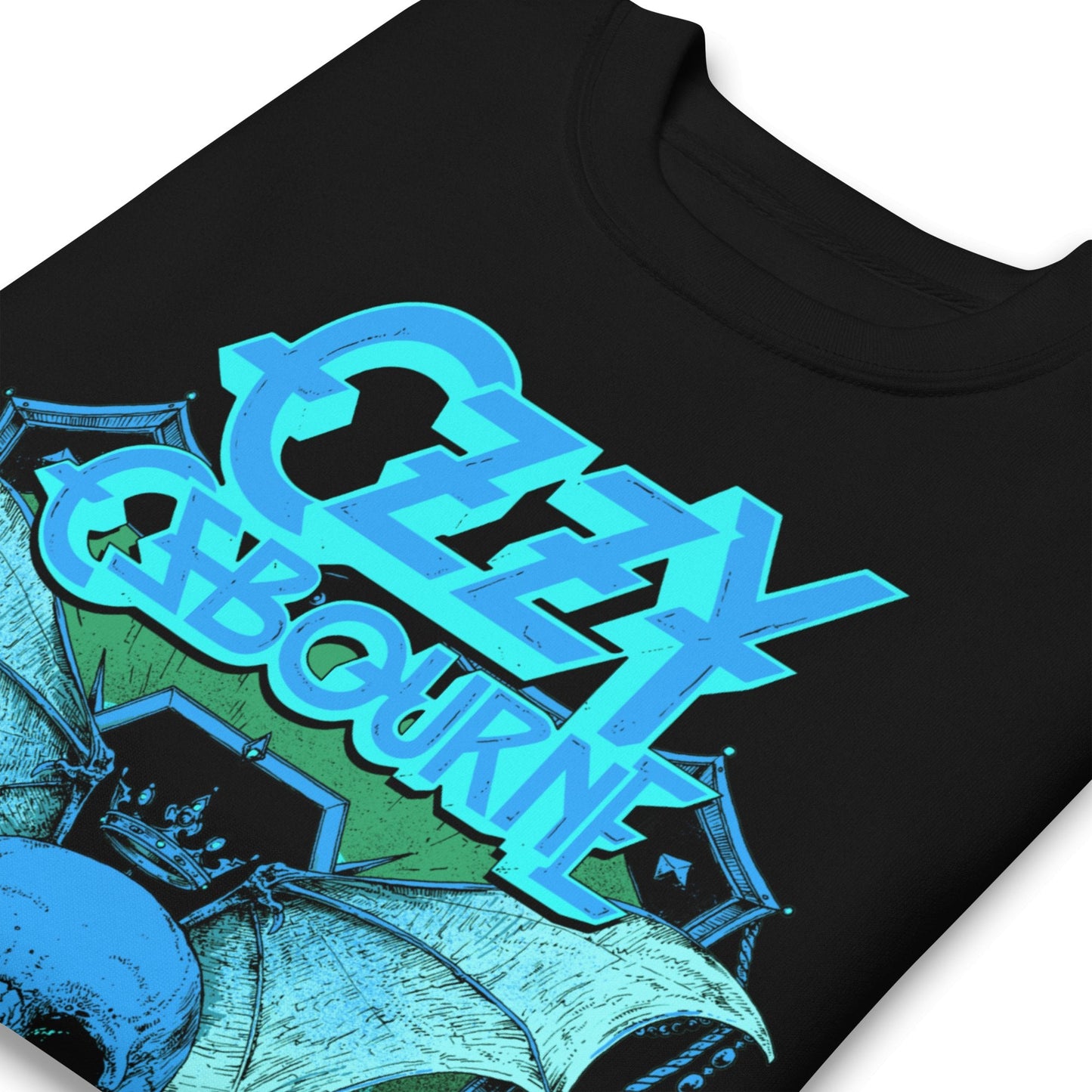 Ozzy Osbourne - Neon Blue Bat Jumbo Print Crewneck Sweatshirt