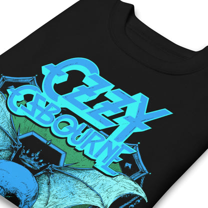 Ozzy Osbourne - Neon Blue Bat Jumbo Print Crewneck Sweatshirt