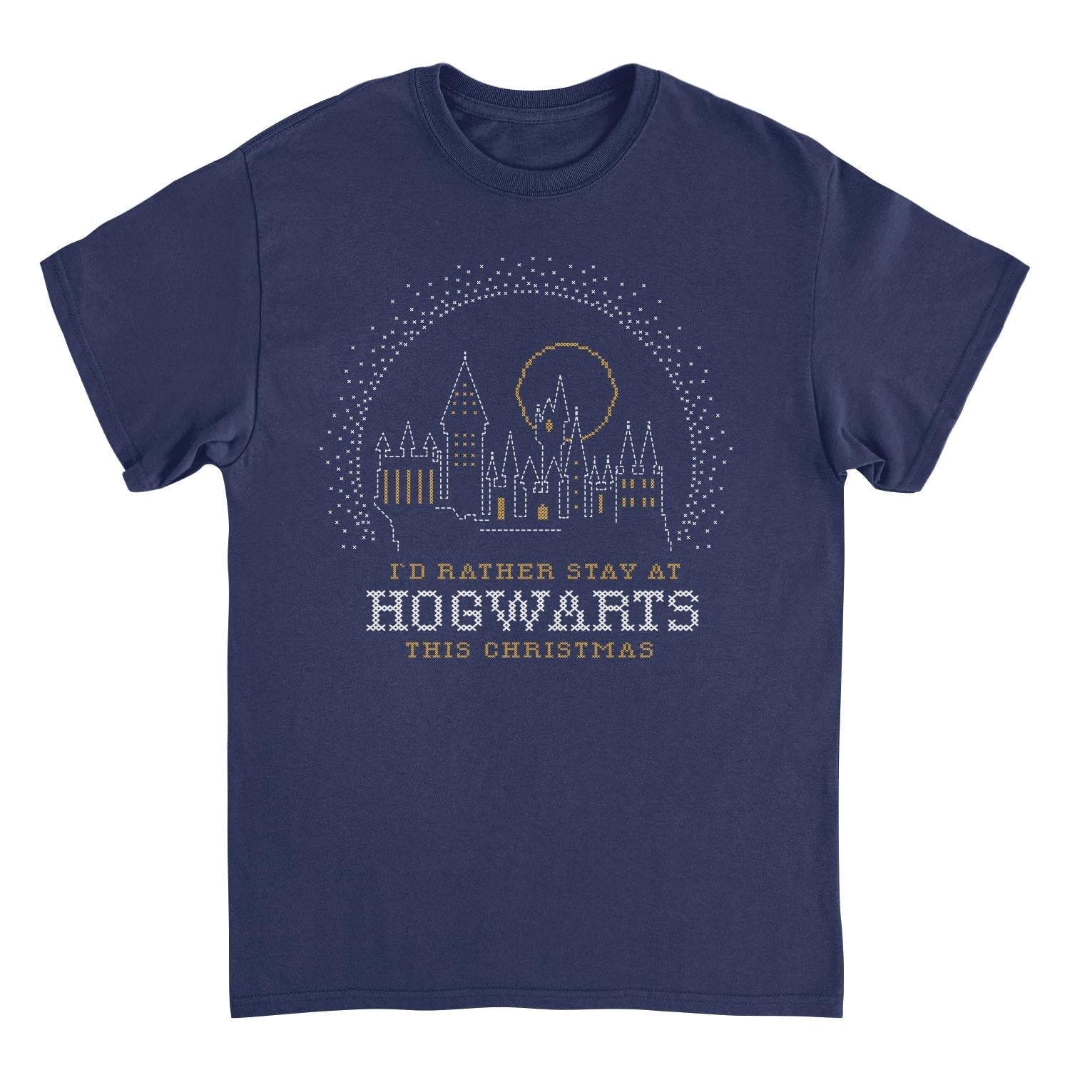 Harry Potter I'd Rather Stay at Hogwarts This Christmas Navy Mens T Shirt