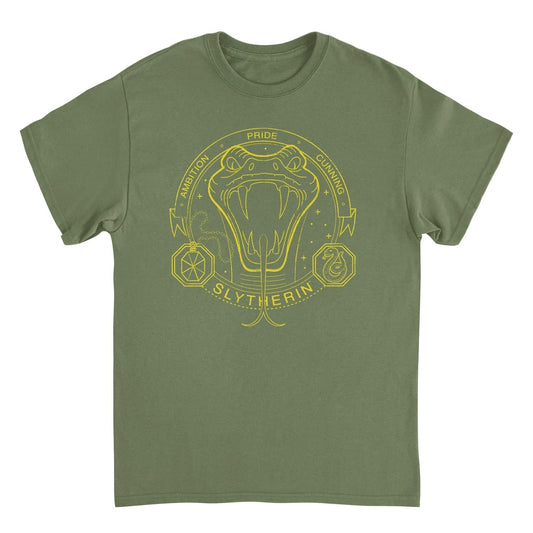 Harry Potter Minimalist Mascot Slytherin Outline Military Green Mens T Shirt