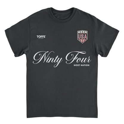 Toffs Retro Soccer Futbol Ninty Four Host Nation Mens T Shirt Black