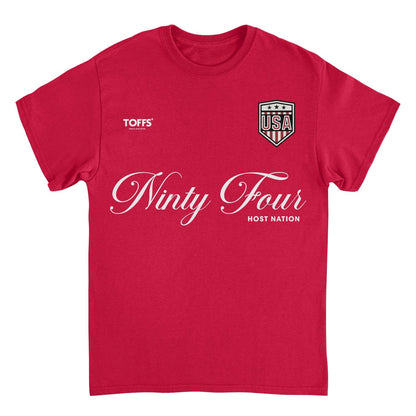 Toffs Retro Soccer Futbol Ninty Four Host Nation Mens T Shirt Red
