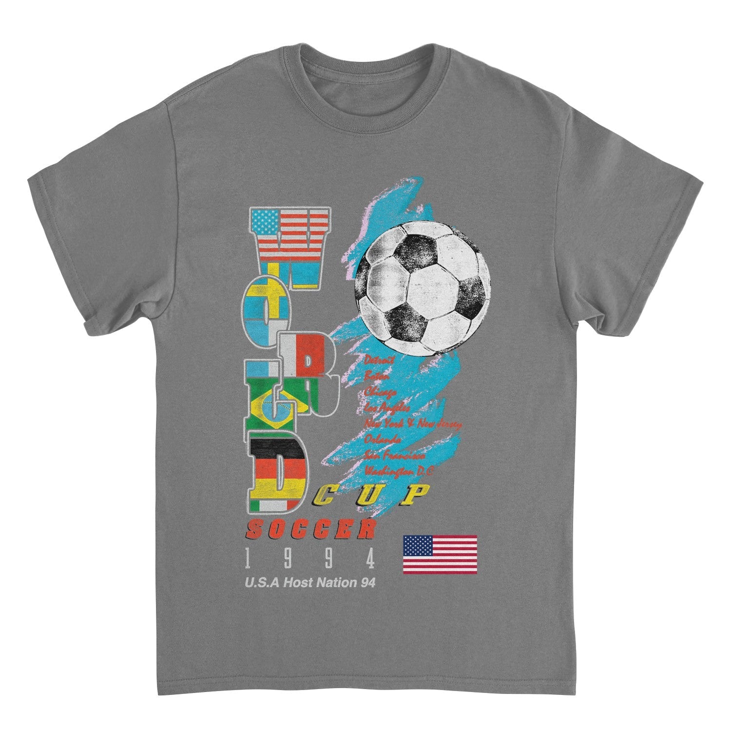 Toffs Retro Soccer Futbol World Soccer Cup Mens T Shirt Charcoal 