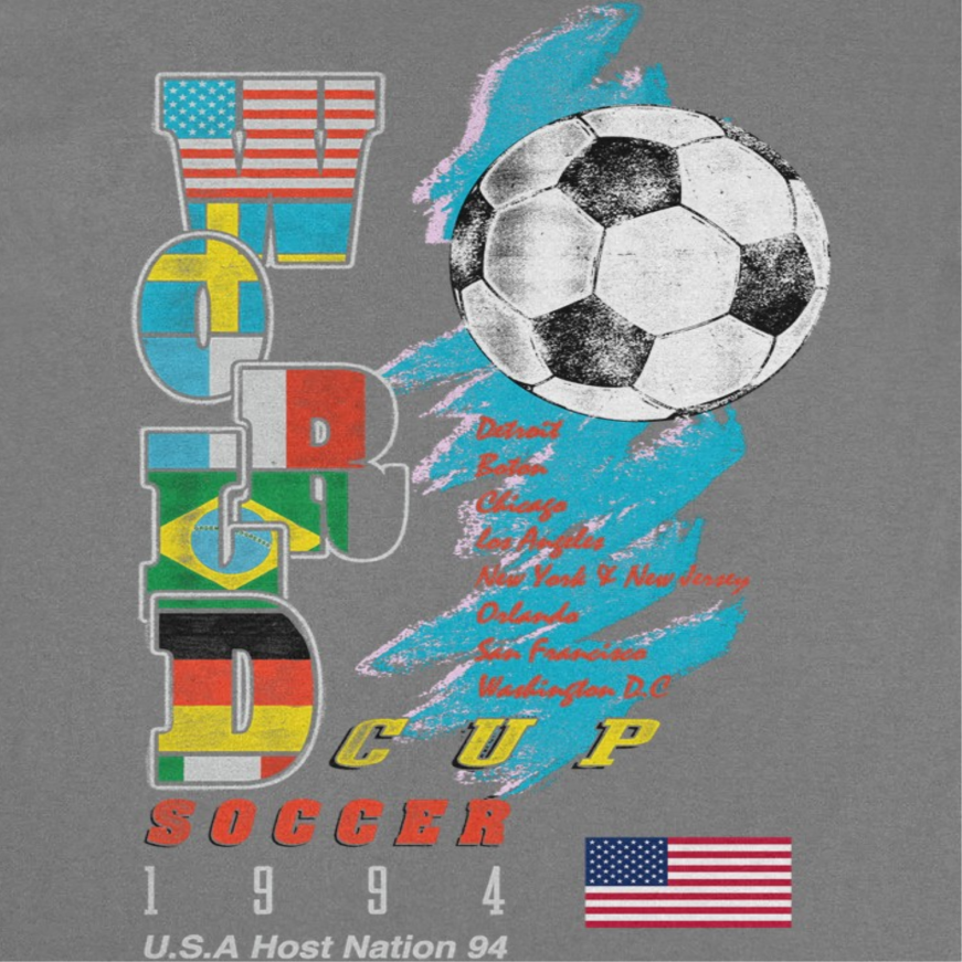 Toffs Retro Soccer Futbol World Soccer Cup Mens T Shirt Charcoal 