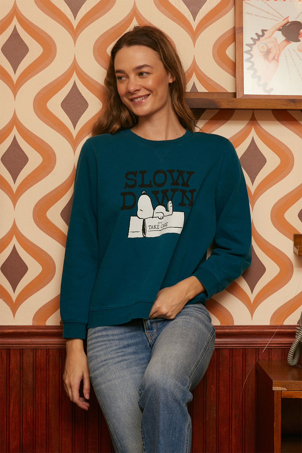 Peanuts Slow Down Authentic Vintage Womens Crewneck Sweatshirt