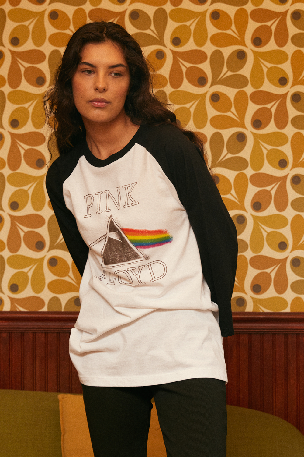 Pink Floyd Womens Raglan Long Sleeve Baseball Tee T Shirt White Black