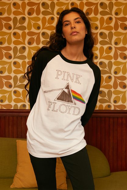 Pink Floyd Womens Raglan Long Sleeve Baseball Tee T Shirt White Black