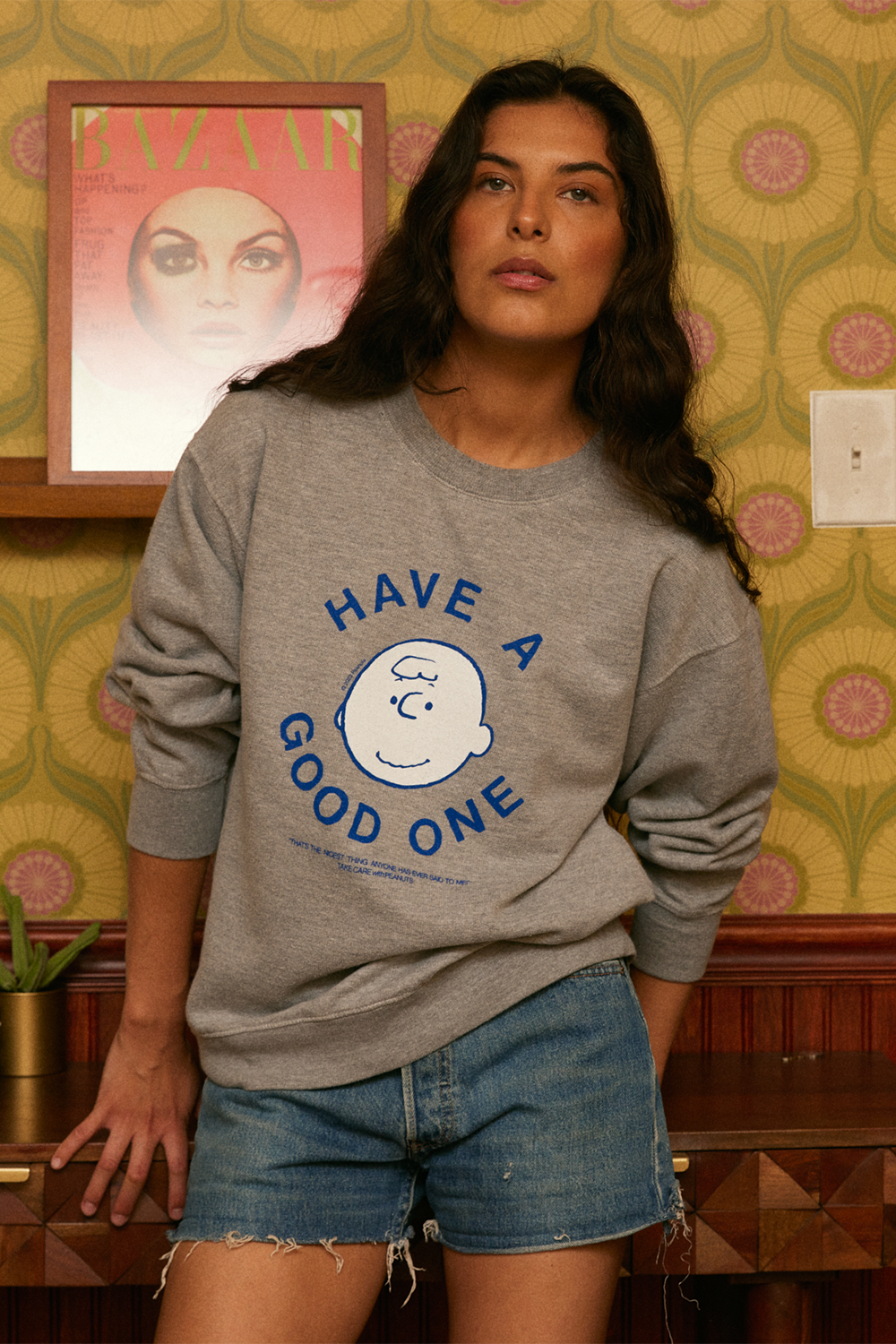 Peanuts Have A Good One Authentic Vintage Womens Crewneck Sweatshirt Grey
