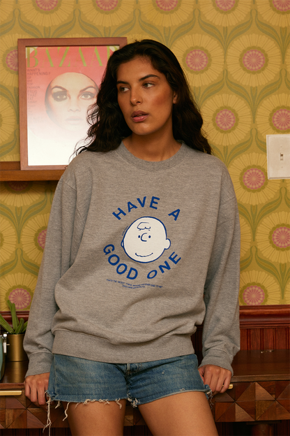 Peanuts Have A Good One Authentic Vintage Womens Crewneck Sweatshirt Grey