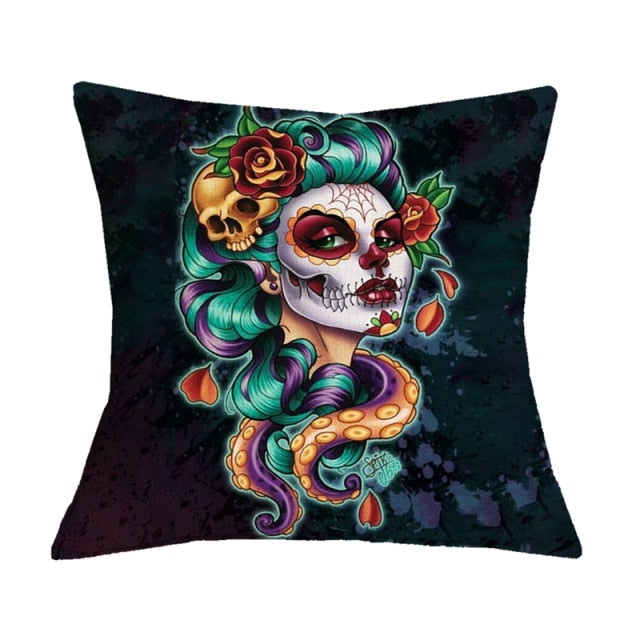 Floral Skull Print Throw Pillows Cover