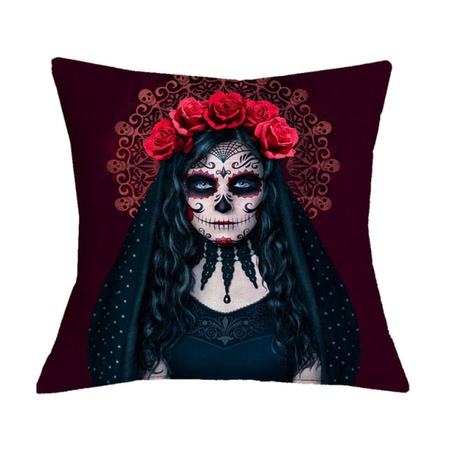 Floral Skull Print Throw Pillows Cover