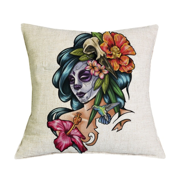 Floral Skull Print Throw Pillows Cover