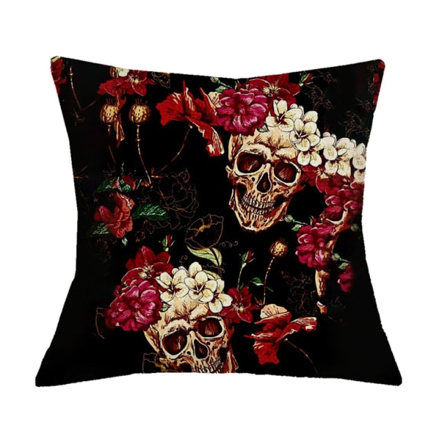 Floral Skull Print Throw Pillows Cover