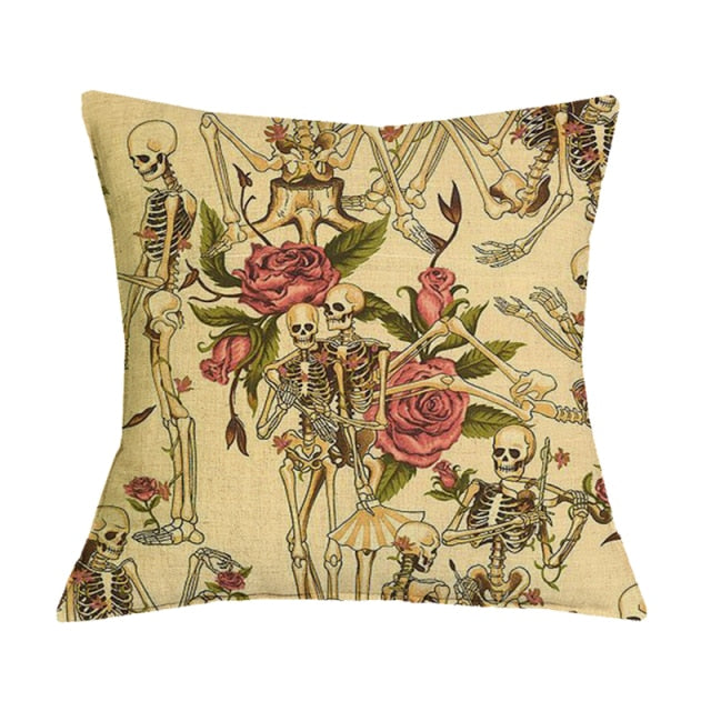 Floral Skull Print Throw Pillows Cover