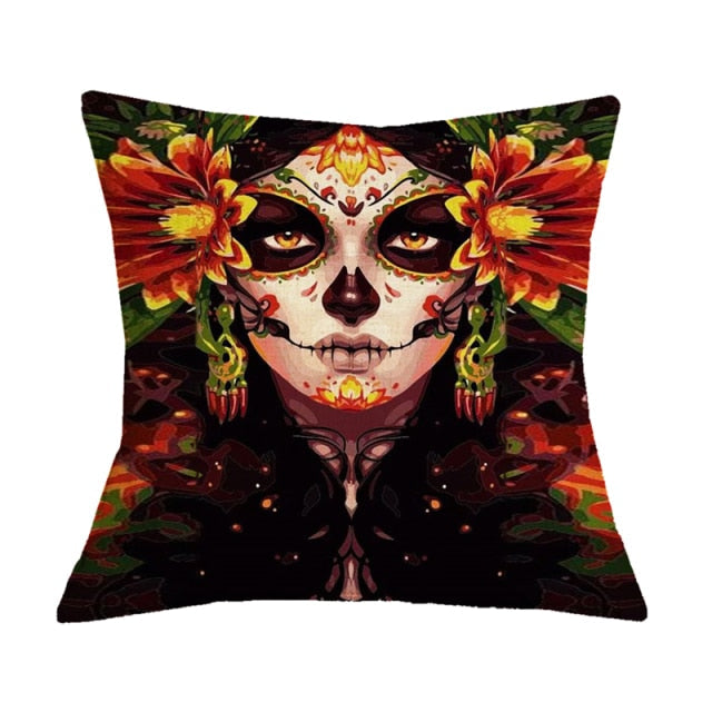 Floral Skull Print Throw Pillows Cover