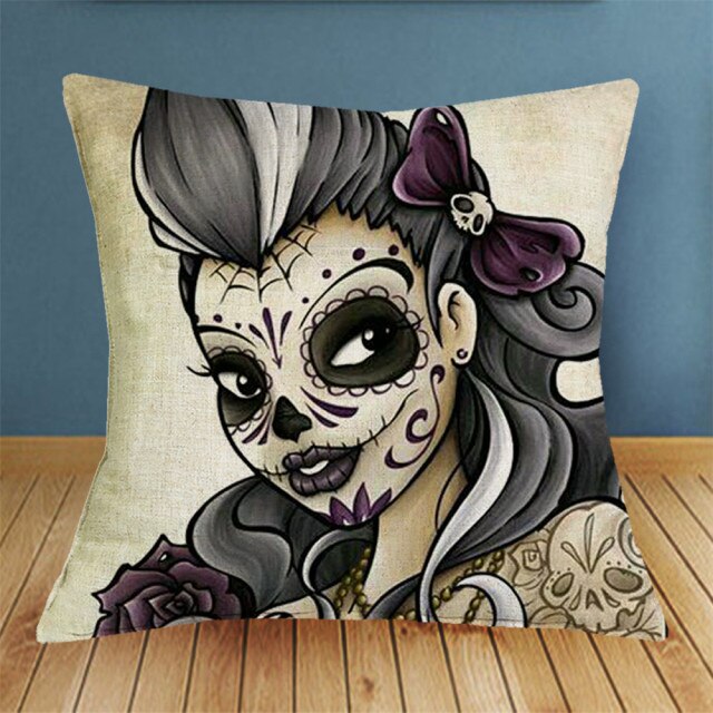 Scary Skull Printed Cushion Cover
