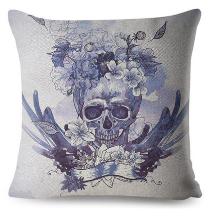 Flower Skull Print Cushion Covers