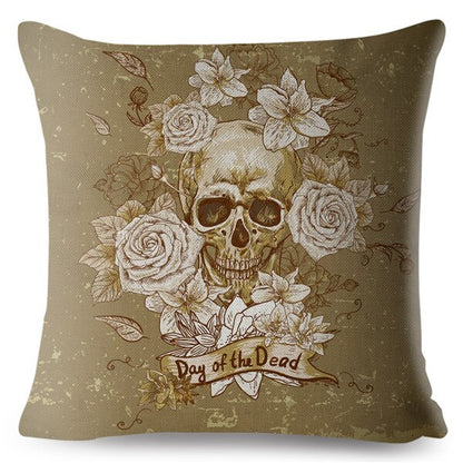 Flower Skull Print Cushion Covers