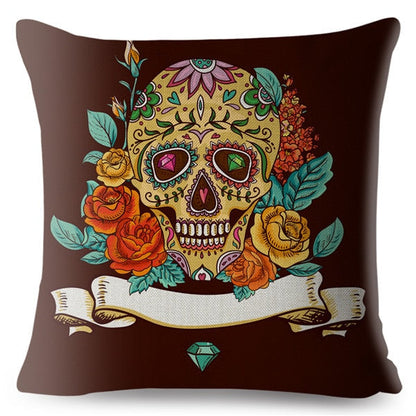 Flower Skull Print Cushion Covers