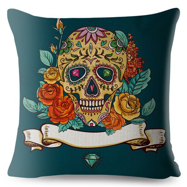 Flower Skull Print Cushion Covers