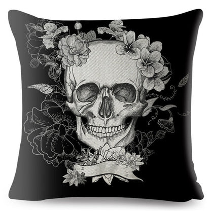 Flower Skull Print Cushion Covers