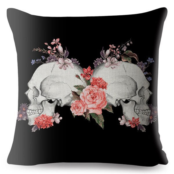 Flower Skull Print Cushion Covers