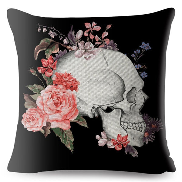 Flower Skull Print Cushion Covers