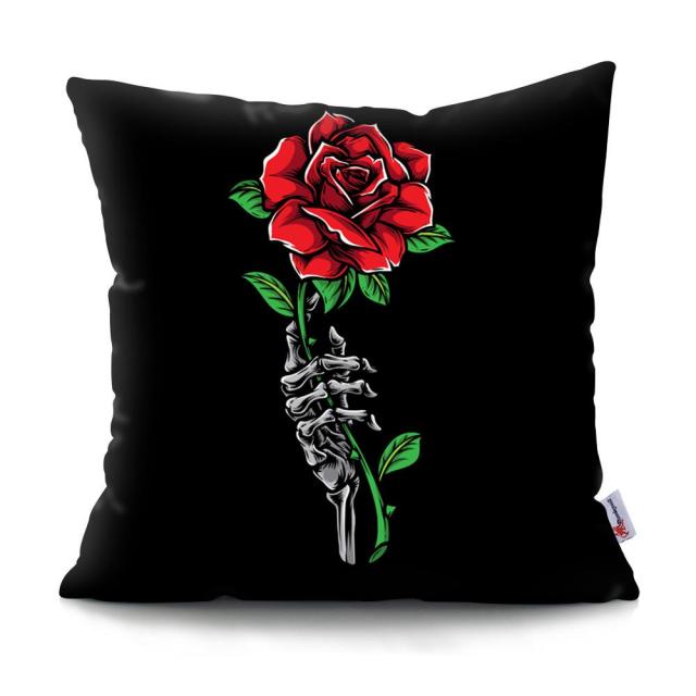 Skull Head Flowers Print Cushion Cover Throw Pillows Covers