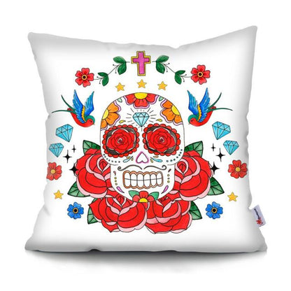 Skull Head Flowers Print Cushion Cover Throw Pillows Covers