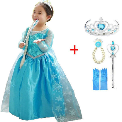 Princess Girls Elsa Cosplay Halloween Dress