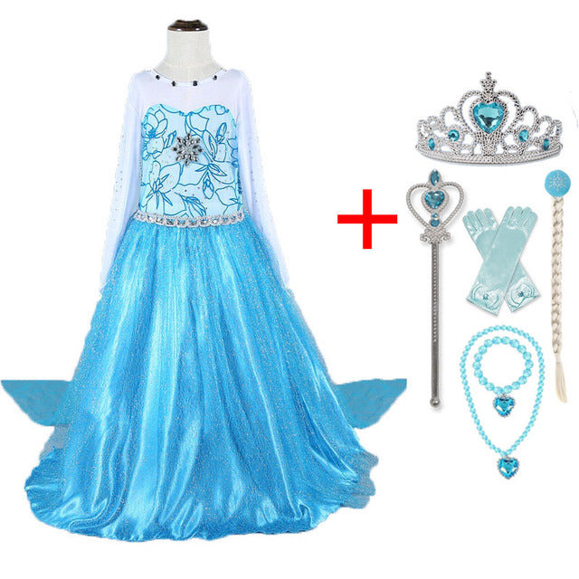 Princess Girls Elsa Cosplay Halloween Dress