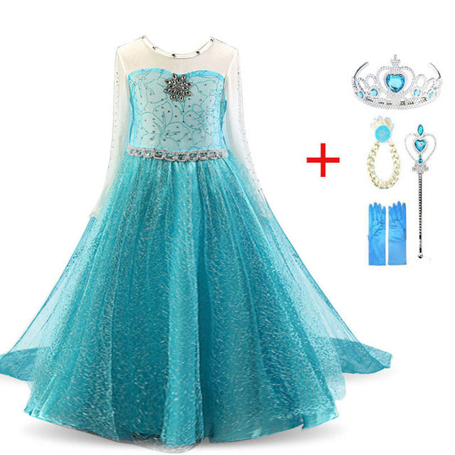 Princess Girls Elsa Cosplay Halloween Dress