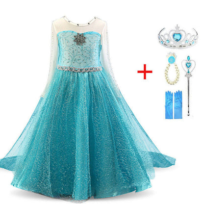 Princess Girls Elsa Cosplay Halloween Dress
