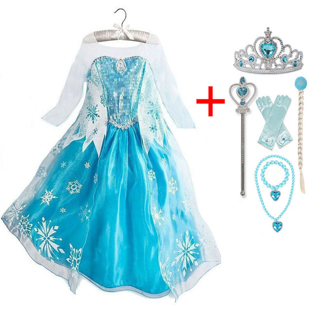 Princess Girls Elsa Cosplay Halloween Dress