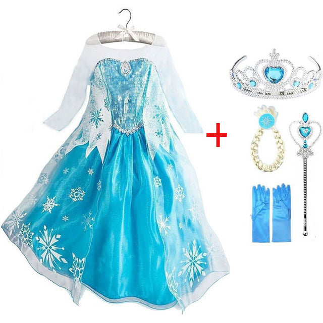 Princess Girls Elsa Cosplay Halloween Dress
