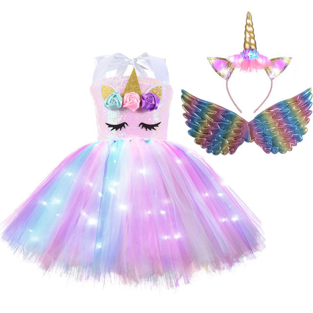 Christmas Unicorn Tutu Dress with LED Light Wings
