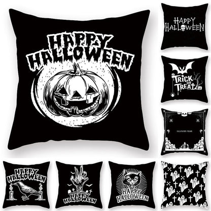 Halloween Series  Peach Skin Pillowcase Black White Skull