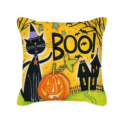 Halloween Pillow Case Orange and Black Scary