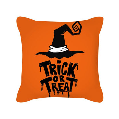 Halloween Pillow Case Orange and Black Scary