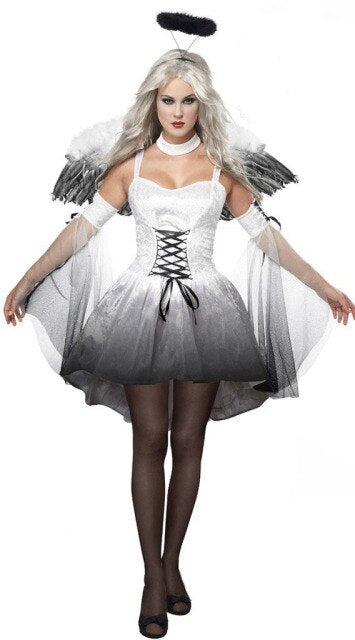 Women Black Angel Cosplay Set Long