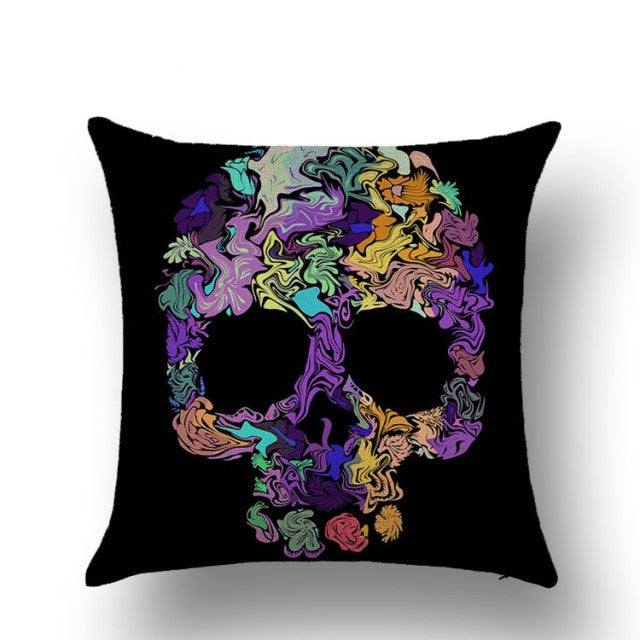 Skull Printed Linen Pillowcase For Halloween