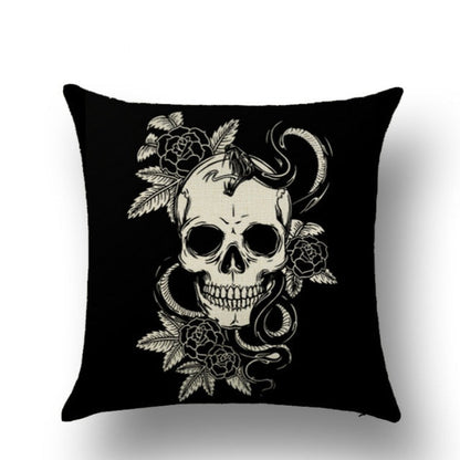 Skull Printed Linen Pillowcase For Halloween