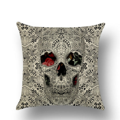 Skull Printed Linen Pillowcase For Halloween