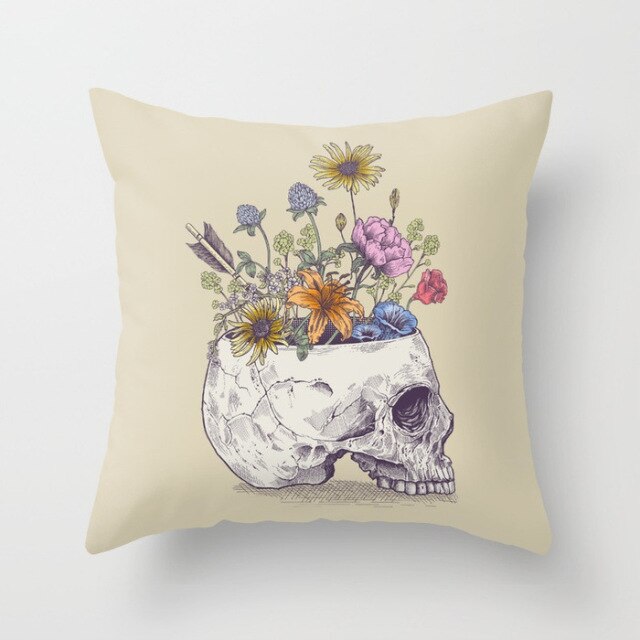 Skull Printed Linen Pillowcase For Halloween