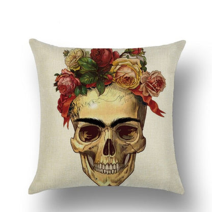 Skull Printed Linen Pillowcase For Halloween