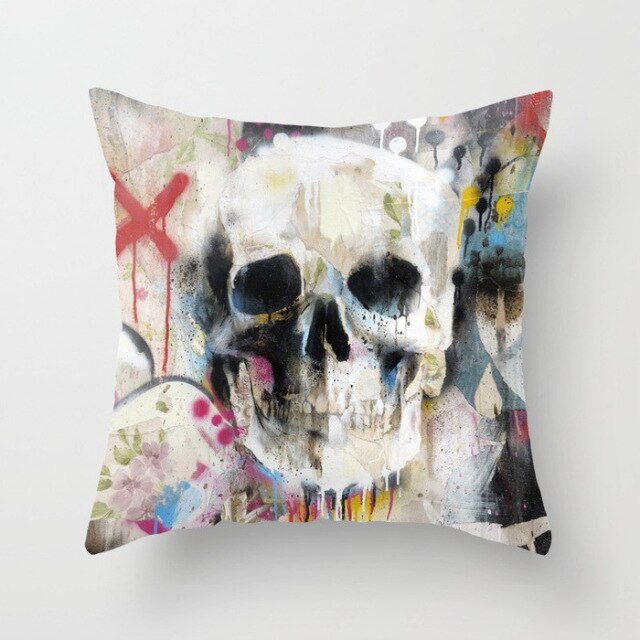Skull Printed Linen Pillowcase For Halloween