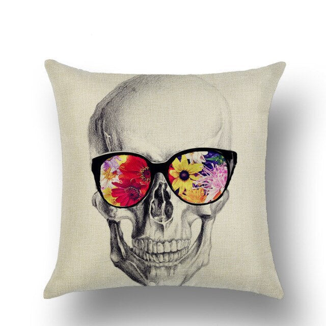 Skull Printed Linen Pillowcase For Halloween