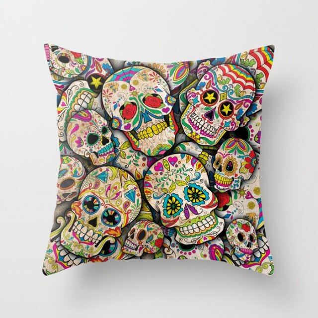 Skull Printed Linen Pillowcase For Halloween