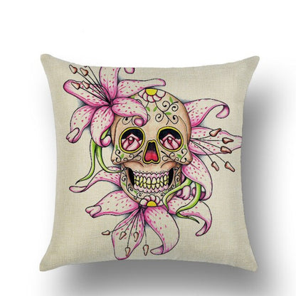 Skull Printed Linen Pillowcase For Halloween